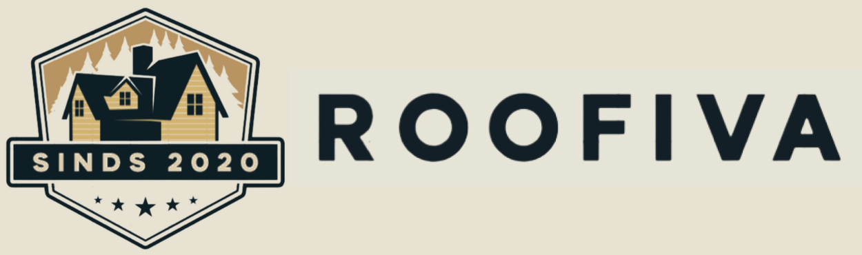 Logo met een huis met bomen en de tekst "SINDS 2020" aan de linkerkant en "ROOFIVA" in vette letters aan de rechterkant.